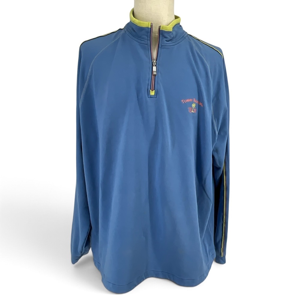 Tommy Bahama Golf 18 Mens XXL Blue 1/4 Zip Supima Cotton Blend Pullover